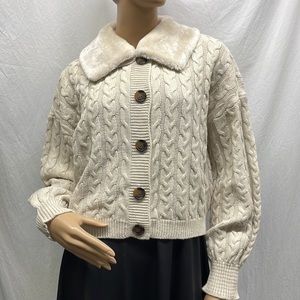 Pink Rose Magic Stone Faux Fur Cardigan NWT